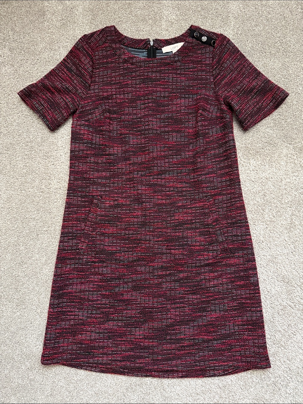 LOFT Red Multicolor Shift Dress w/ Pockets & Zipper Back Size S